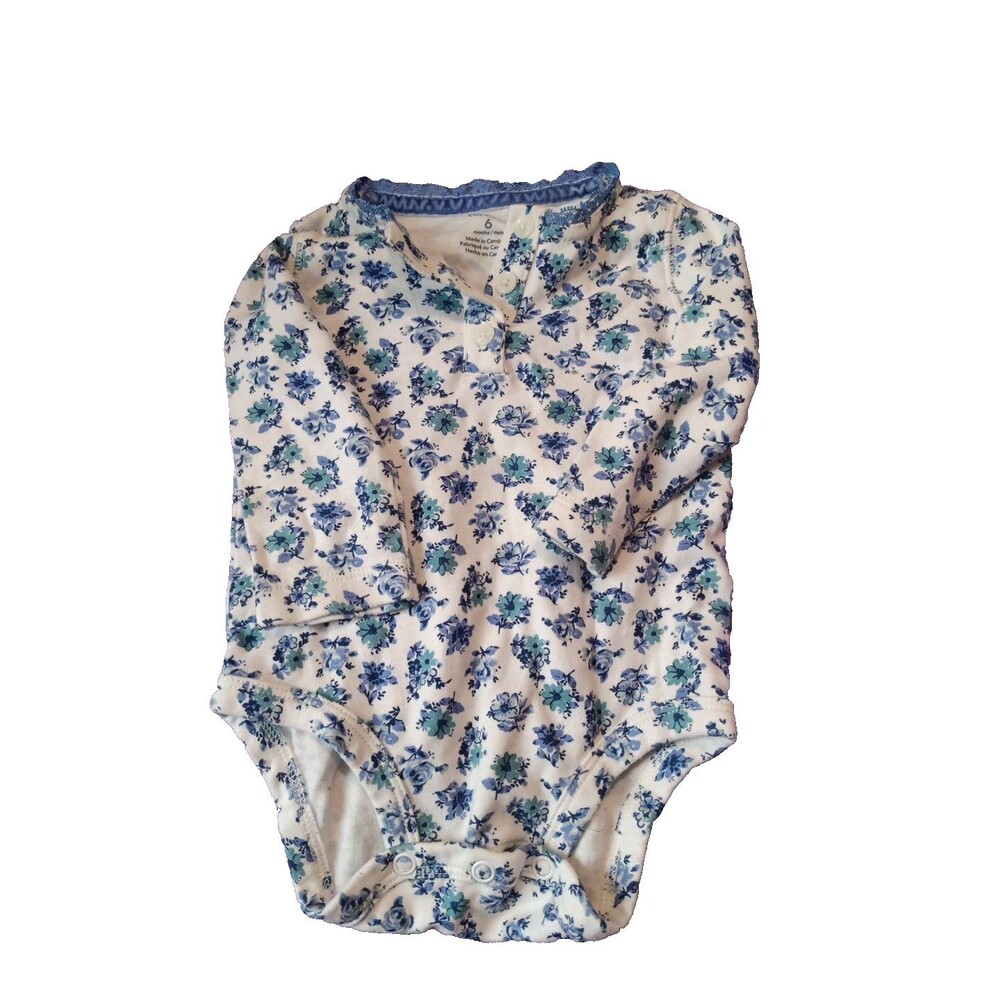 Carters One Piece Baby Girls Size 6M Blue Floral Flowers Snap Body Suit